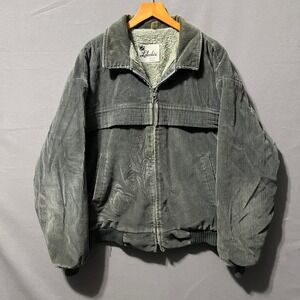 Vintage Lakeshire Corduroy Sherpa Lined Bomber Jacket XL Made in USA Grey Green
